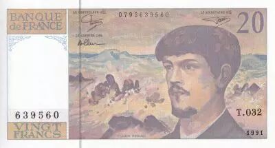Frankreich 20 Francs - Debussy - 1991 - Serial T.032 - P.151