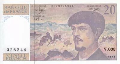 Frankreich 20 Francs - Debussy - 1991 - Serial V.033 - P.151