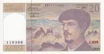 Frankreich 20 Francs - Debussy - Serial J.039 - 1993 - UNC - P.151