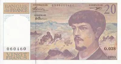 Frankreich 20 Francs - Debussy - Serial O.038 - 1993 - UNC - P.151