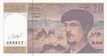Frankreich 20 Francs - Debussy - Sign Vigier - 1993 - Serial D.045 - P.151
