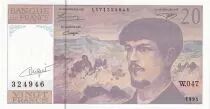 Frankreich 20 Francs - Debussy - Sign Vigier - 1995 - Serial W.047 - P.151