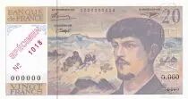Frankreich 20 Francs - Debussy - Specimen - Serial 0.000 - 000 ( 993) - 1990 - P.151s