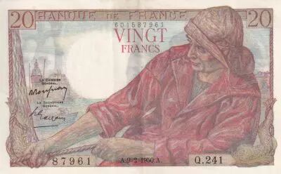 Frankreich 20 Francs - Fisher -  09-02-1950 - Serial O.241 - P.100