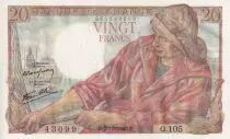 Frankreich 20 Francs - Fisher - 07-10-1943 - Serial Q.105 - P.UNC - P.100