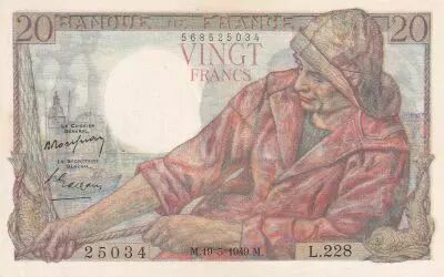 Frankreich 20 Francs - Fisher - 19-05-1949 - Serial L.228 - P.100