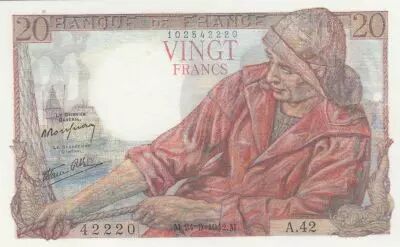 Frankreich 20 Francs - Fisher - 24-09-1942 - Serial A.42