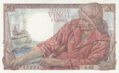 Frankreich 20 Francs - Fisher - 24-09-1942 - Serial A.42