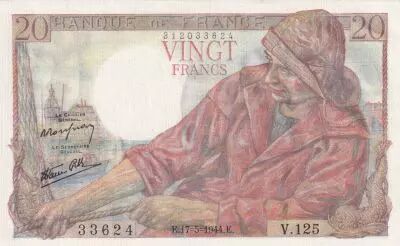 Frankreich 20 Francs - Fisherman - 17-05-1944- Serial V.125