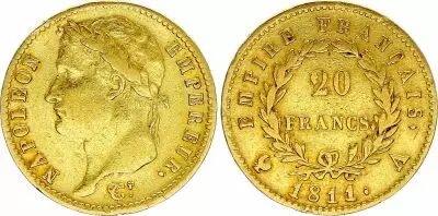 Frankreich 20 Francs - Napol�on I - T�te laur�e - 1811 - A Paris - Or