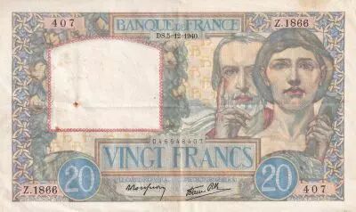 Frankreich 20 Francs - Science and industry - 05-12-1940 - Serial Z.1866 - P.92