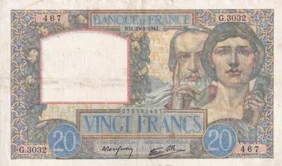 Frankreich 20 Francs - Science and Industry - 20-02-1941 - Serial G.3032 - VF to XF - P.92