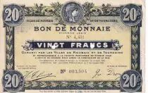 Frankreich 20 Francs - Ville -  Roubaix-Tourcoing  - 09-08-1917 -  8&eacute;me S&eacute;rie - 4431
