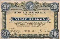 Frankreich 20 Francs - Ville -  Roubaix-Tourcoing  - 27-03-1917-  9&eacute;me S&eacute;rie