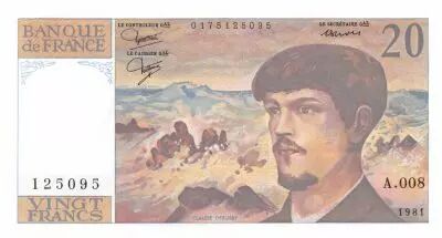 Frankreich 20 Francs Debussy - 1980 Serial A.008 - XF
