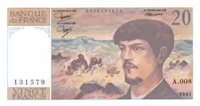 Frankreich 20 Francs Debussy - 1981 Serial A.008 - AU