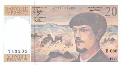 Frankreich 20 Francs Debussy - 1990 Serial B.030 - UNC