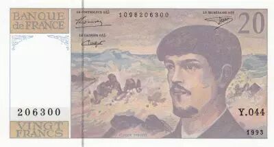 Frankreich 20 Francs Debussy - 1993 Serial Y.044 - UNC