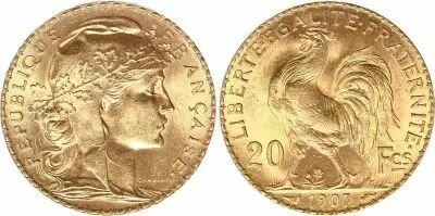 Frankreich 20 Francs Marian - Rooster 1907 - Gold