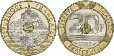 Frankreich 20 Francs Mont Saint-Michel - 1992 - VF