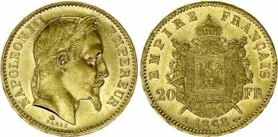 Frankreich 20 Francs Napoleon III - Laureate Head - 1868 A Paris Gold