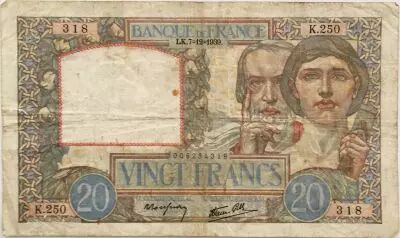 Frankreich 20 Francs Science and Industry - 07-12-1939 Serial K.250 - F