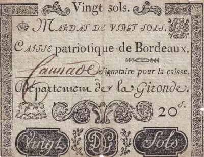 Frankreich 20 Sols - Gironde - Caisse Patriotique de Bordeaux - 1791