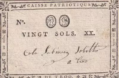 Frankreich 20 Sols - Loire et Cher - Caisse Patriotique de Troo - 1792