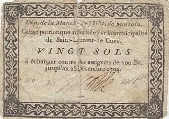 Frankreich 20 Sols - Manche - Patriotic fund of the municipality of Saint Laurent de Cuve - 1794