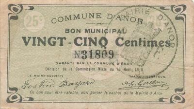 Frankreich 25 Centimes - City of Anor - 15-08-1915