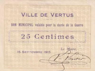 Frankreich 25 Centimes - City of Vertus - 15-09-1915