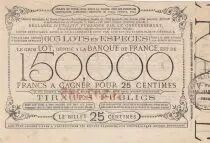Frankreich 25 Centimes Loterie de Bienfaisance G&eacute;n&eacute;rale des Enfants Pauvres  - 1886 - VF - Chateauroux