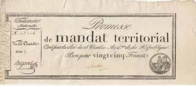 Frankreich 25 francs - Territorial mandate - serial 15 - Num 63206 - 1796