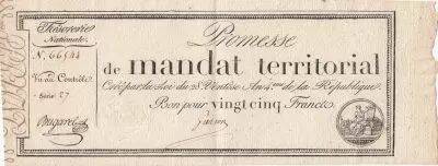 Frankreich 25 Francs - Territorial mandate with serial 27 - 28 Ventose An IV (18.03.1796)