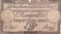 Frankreich 25 Sols - Rooster and eye  - 04-01-1792 - Sign. Herv&eacute; - Serial 1803