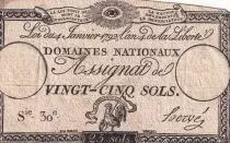Frankreich 25 Sols - Rooster and eye  - 04-01-1792 - Sign. Herv&eacute; - Serial 30 - P. A.55