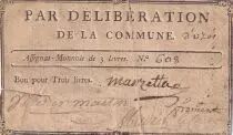 Frankreich 3 Livres - Gard - Commune de Uz&egrave;s - 1791