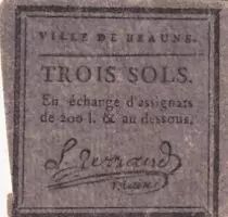Frankreich 3 Sols - C&ocirc;te d\'Or - Ville de Beaune - 09 Avril 1792