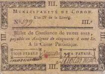 Frankreich 3 Sols - Maine et Loire - Municipalit&eacute; de Coron - 1792