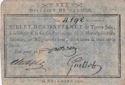 Frankreich 30 Sols - Maine et loire - District de Saumur - 26-11-1791