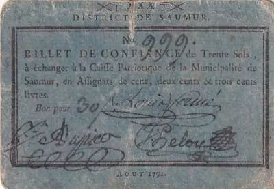 Frankreich 30 Sols - Maine et loire - District de Saumur - Ao�t 1791