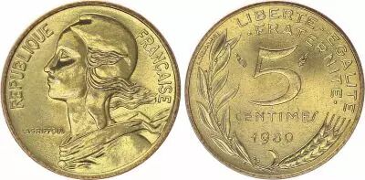 Frankreich 5 Centimes Marian - 1980 UNC