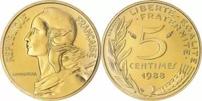 Frankreich 5 Centimes Marian - 1988 - from UNC set