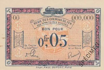 Frankreich 5 Centimes R�gie des chemins de Fer - 1923 - Specimen Serial OO