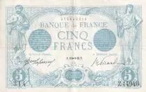 Frankreich 5 Francs - Blue - 1916 - Serial Z.14946 - P.70
