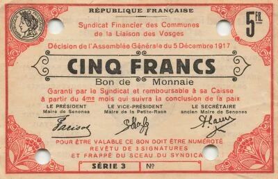 Frankreich 5 Francs - Cities of Vosges - 05-12-1917