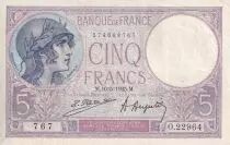 Frankreich 5 Francs - Helmeted woman - 16-05-1925 - Serial O.22964 - P.72