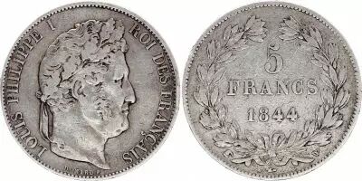 Frankreich 5 Francs - Louis-Philippe Ier - Tranche en relief - W Lille - 1844
