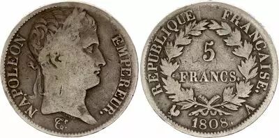 Frankreich 5 Francs - Napol�on I t�te laur�e - 1808 A (Paris)