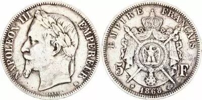 Frankreich 5 Francs - Napol�on III - Laurelled Head - Strasbourg - 1869